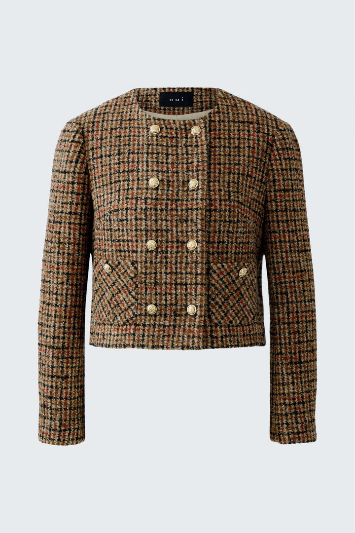 Veste courte à carreaux, boutons dorés