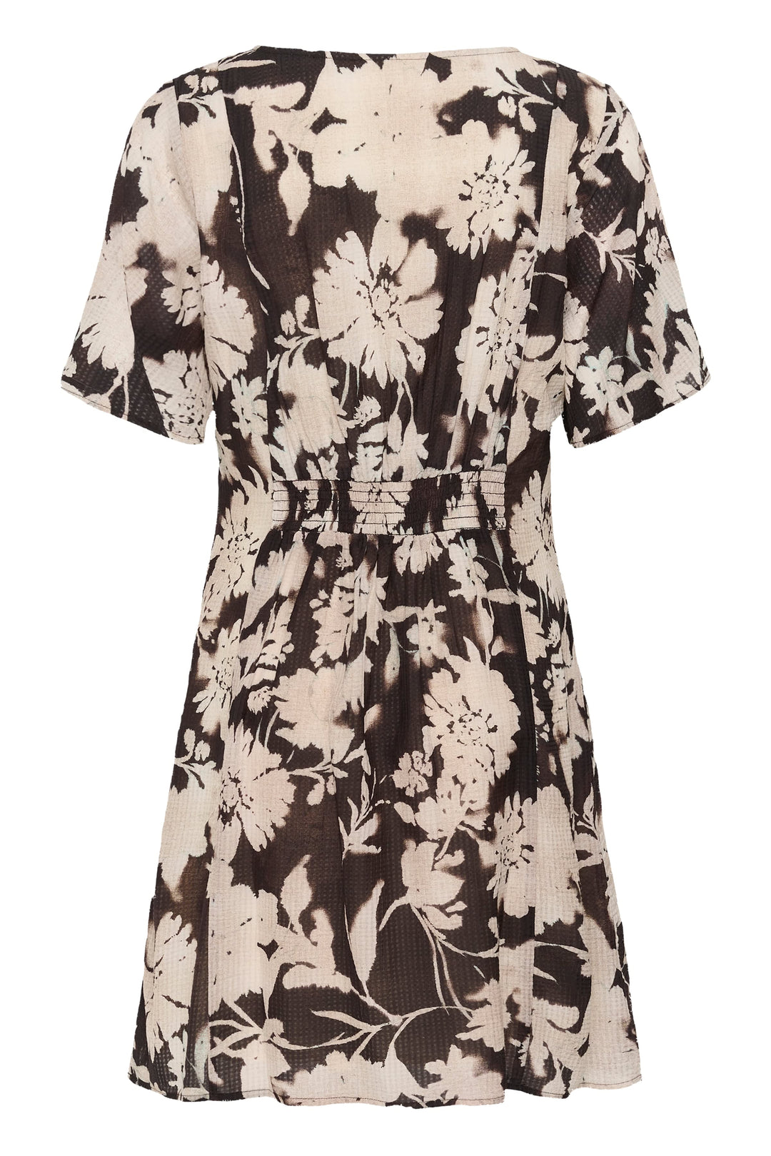 Vue de côté robe courte floral Cream pour femme jaune avec détails boutons Valérie Simon
