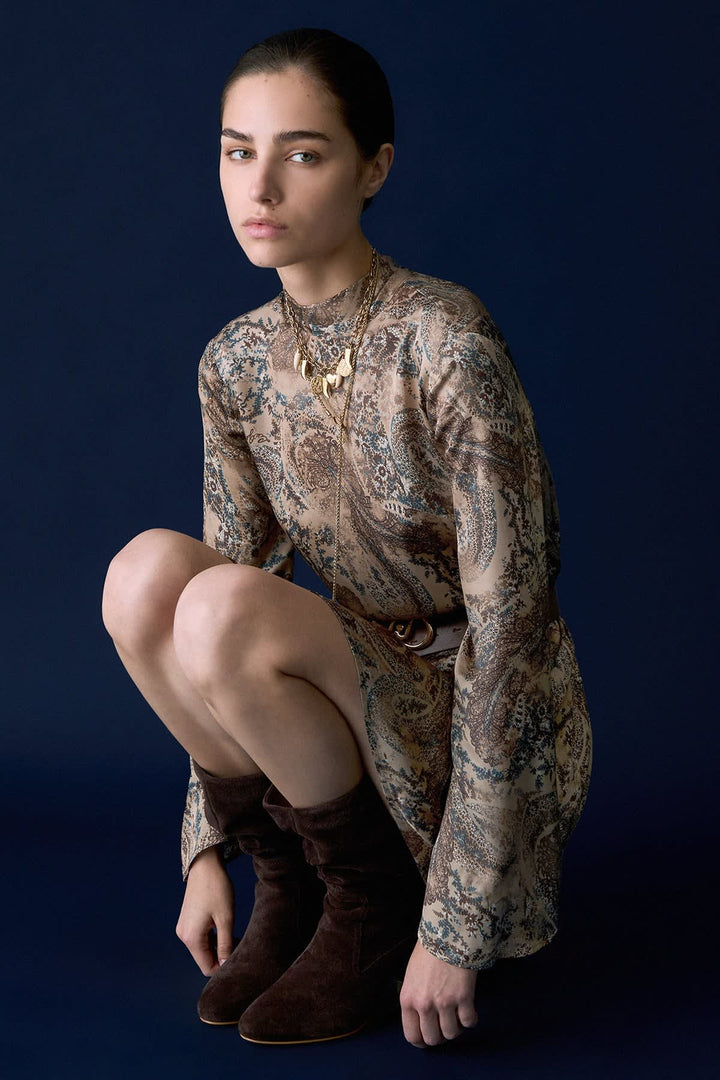 Robe courte imprimée à col montant pour femme liujo