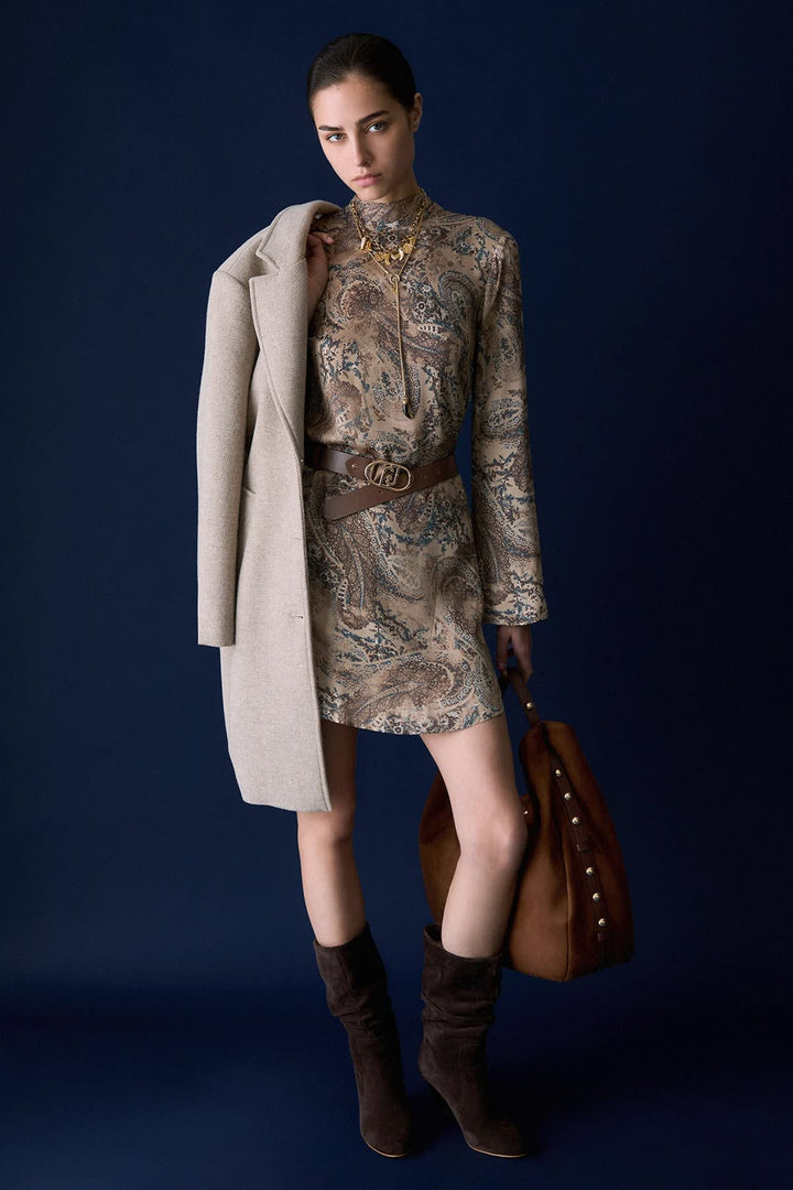 Robe courte imprimée à col montant pour femme liujo