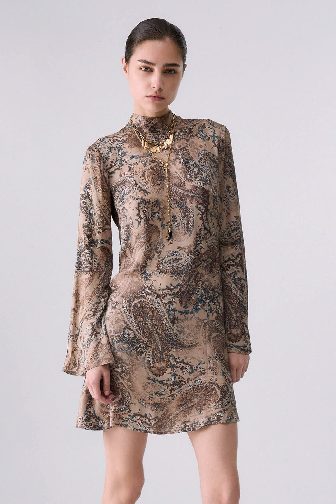 Robe courte imprimée à col montant pour femme liujo