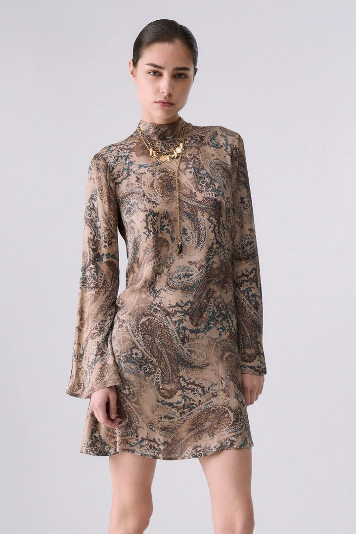 Robe courte imprimée à col montant pour femme liujo