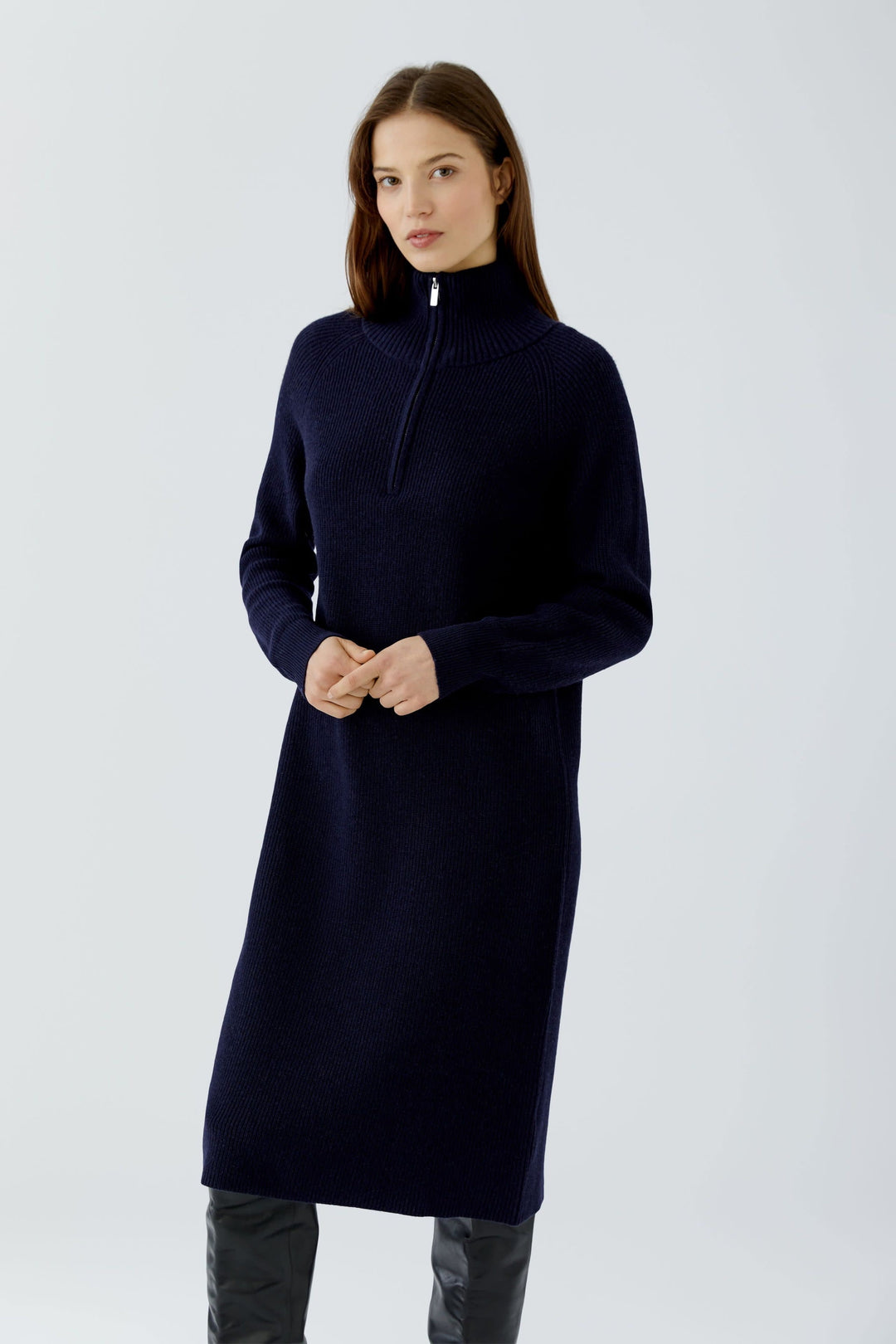 Robe midi en tricot à col zippé pour femme Oui