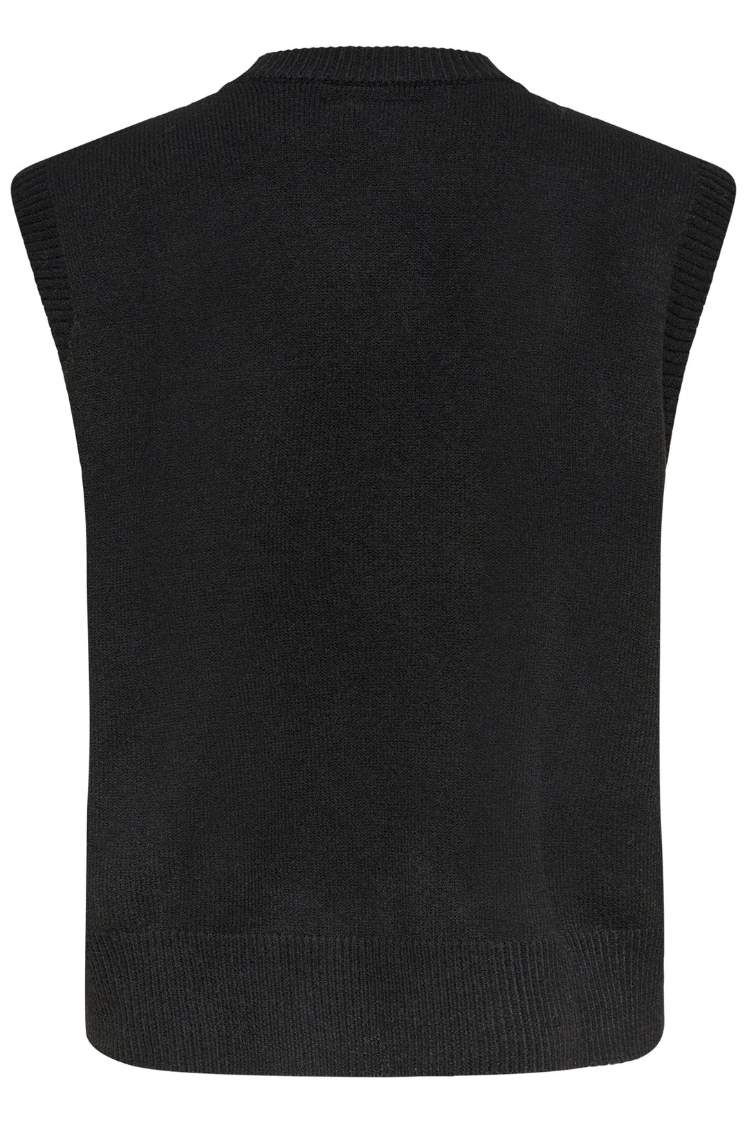 Veste Eroka sans manches en tricot à boutons dorés, chic et polyvalente avec texture côtelée, vue arrière.