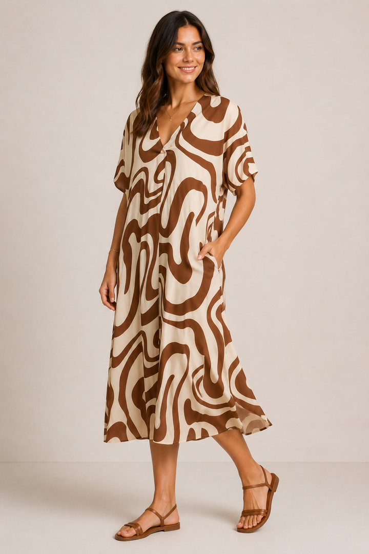 Robe midi fluide à motif abstrait