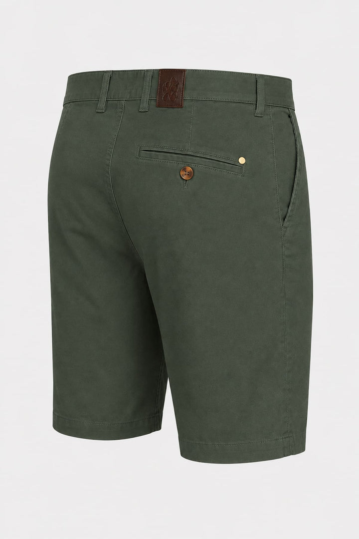 Vue de côté short chino MMX pour homme beige avec ourlets retroussés - Valérie Simon