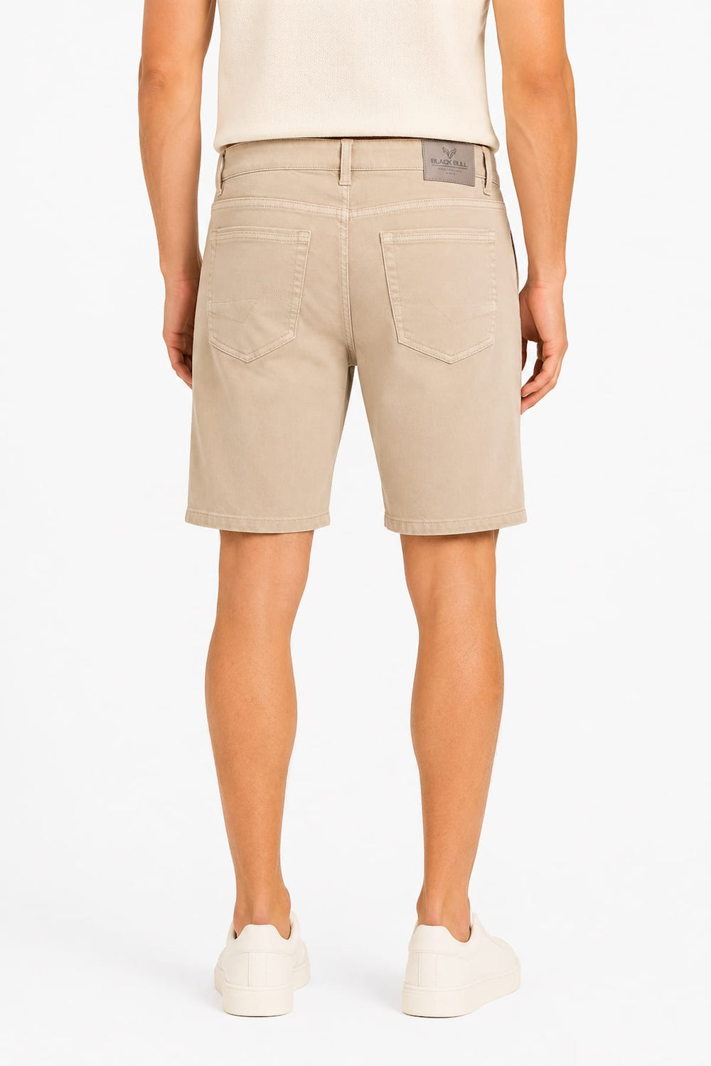 Rear view of Black Bull men's black shorts with patch pockets - Valérie Simon