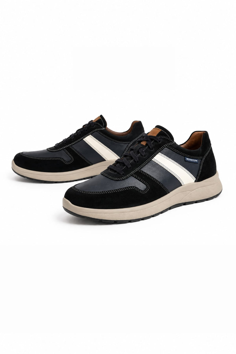 Vue latérale Sneaker Vito en cuir décontractée MEPHISTO pour homme noir avec surpiqûres - Valérie Simon