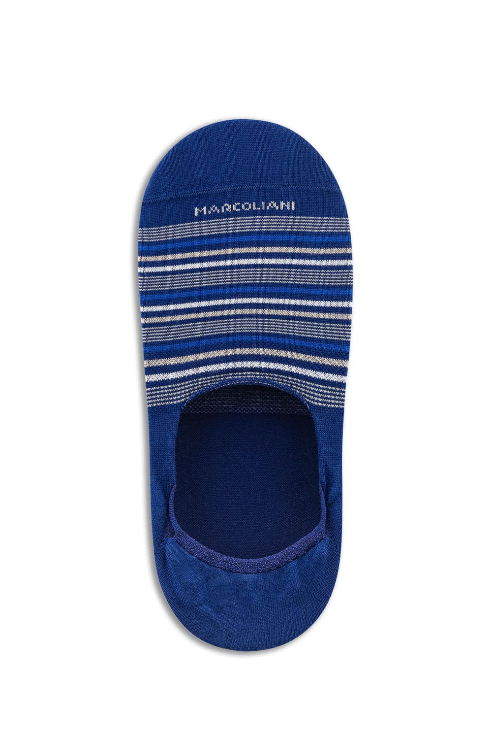 Side view of Marcoliani's invisible white-and-gray striped ankle socks for men - Valérie Simon