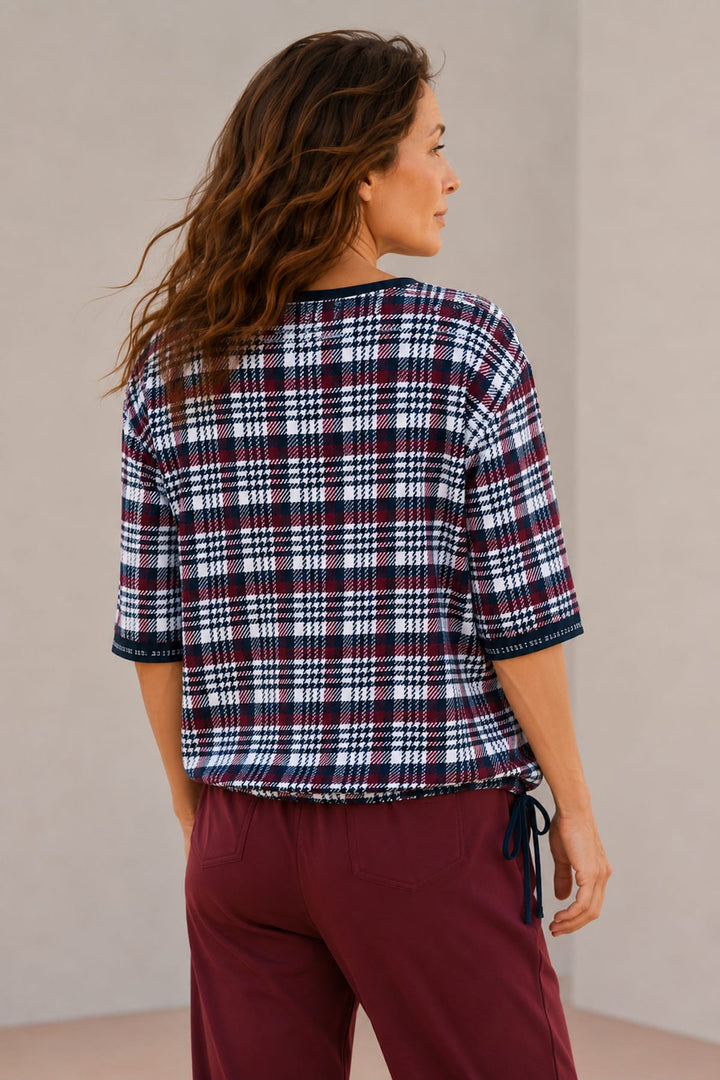 T-shirt à carreaux avec cordon ajustable vue de face pour femme kennys
