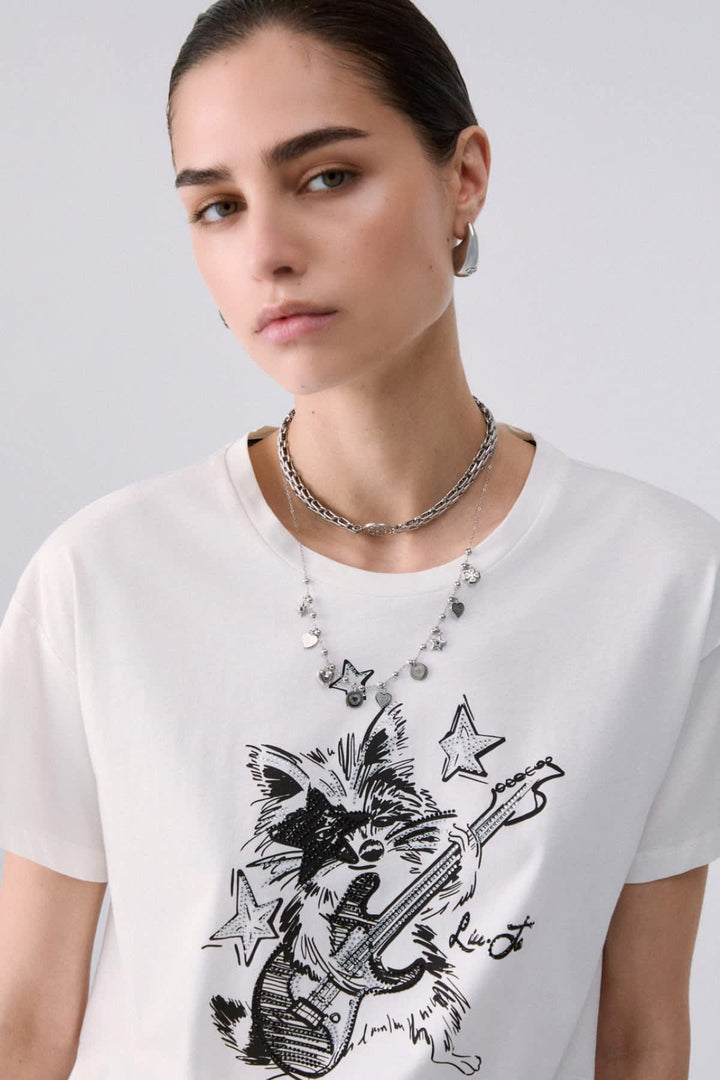 T-shirt à imprimé raton laveur vue de face pour femme liujo