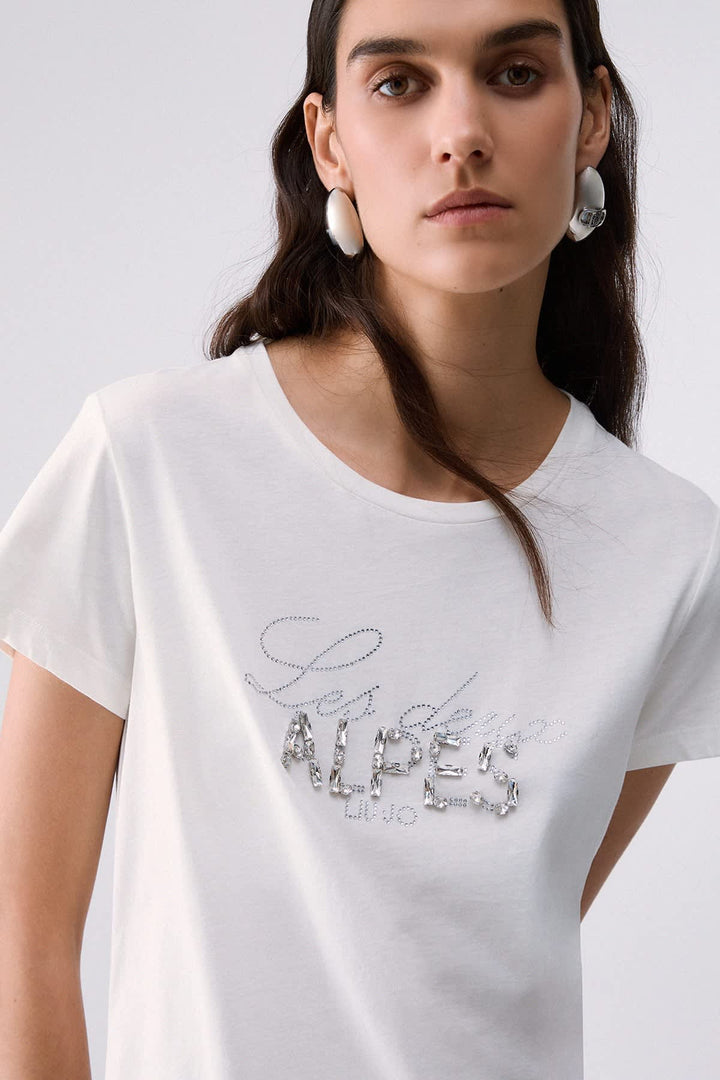 T-shirt à lettrage ornementé vue de face pour femme liujo