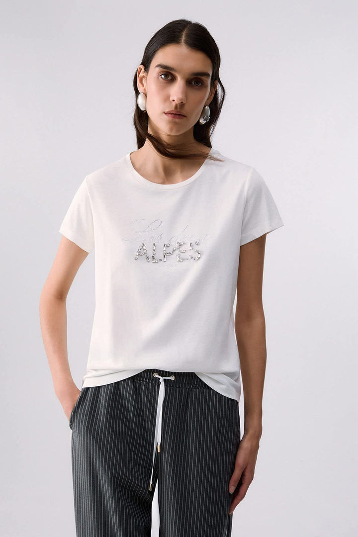 T-shirt à lettrage ornementé pour femme liujo