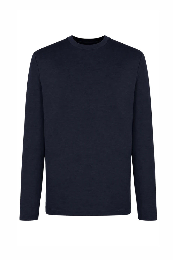 Vue de face T-shirt Paul and Shark pour homme manches longues bleu logo poitrine - Valérie Simon