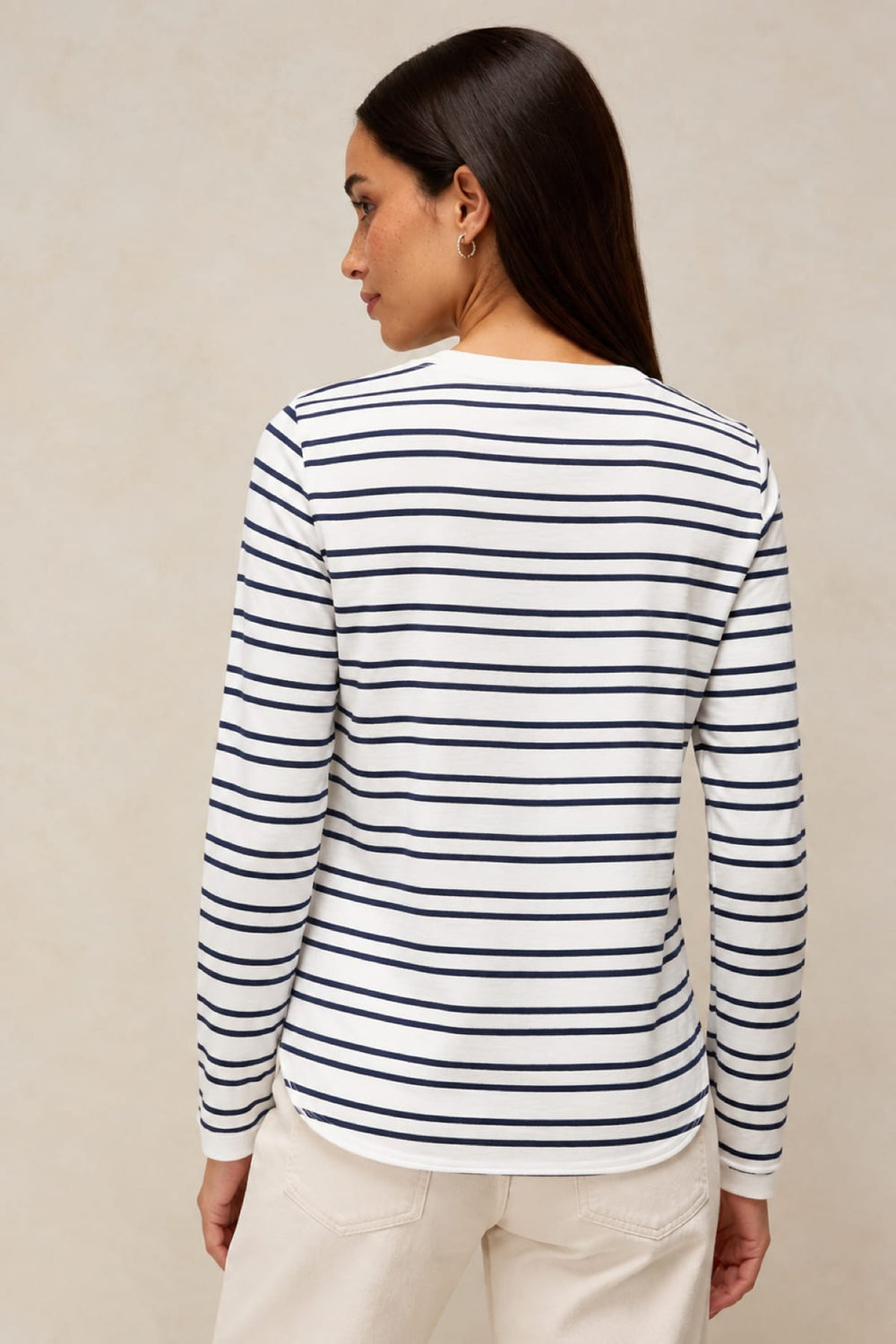 Women's striped long-sleeve T-shirt with floral print, front view White Stuff