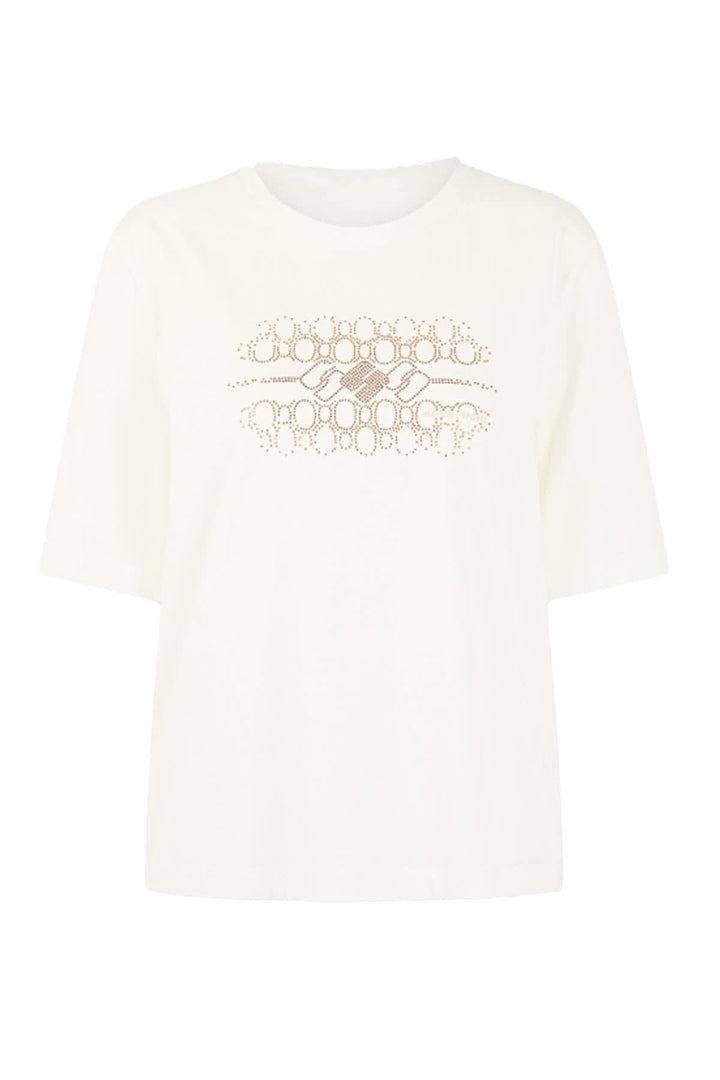 Vue de face T-shirt à motif scintillant Marc Cain pour femme gris avec détails lumineux - Valérie Simon