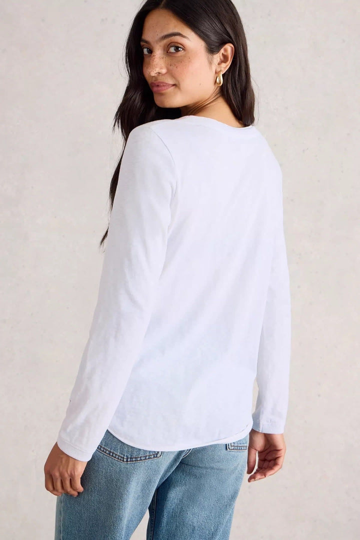 Vue de face T-shirt Clara à manches longues blanc pour femme - Valérie Simon