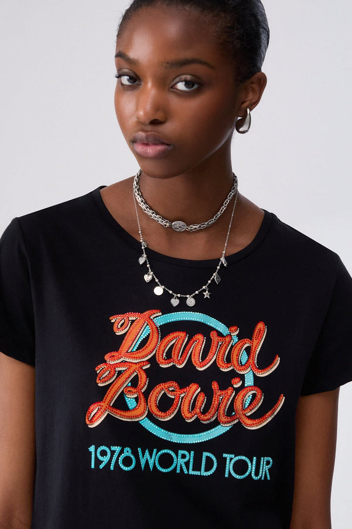 T-shirt David Bowie à imprimé graphique vue de face pour femme liujo