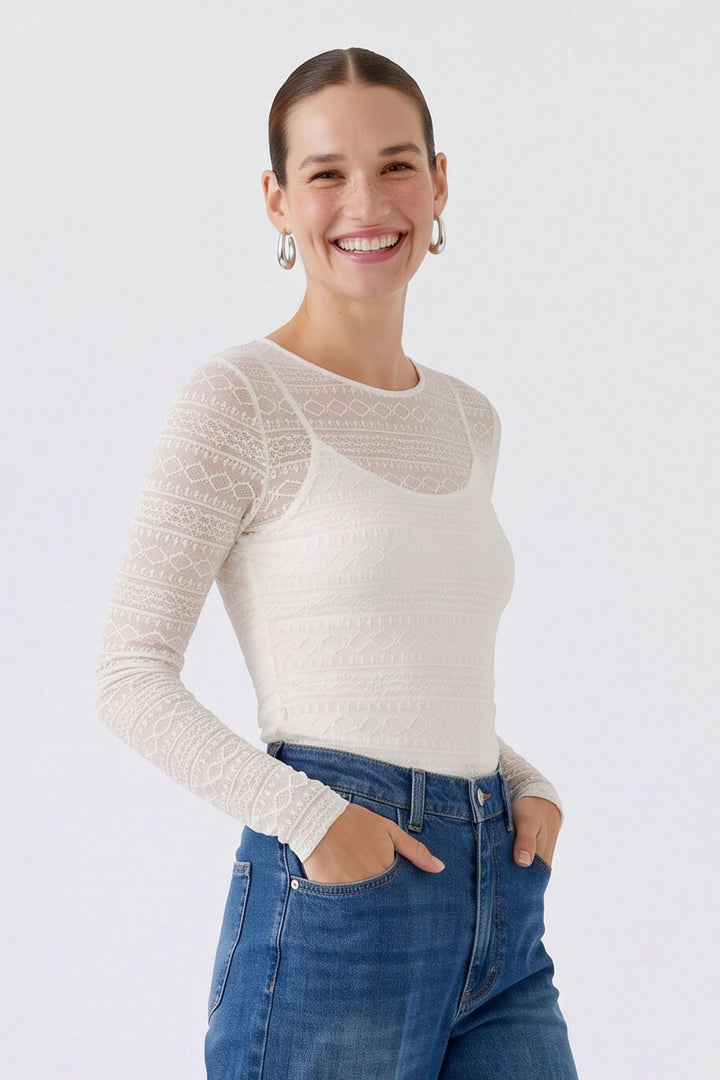 T-shirt en dentelle à manches longues pour femme Oui