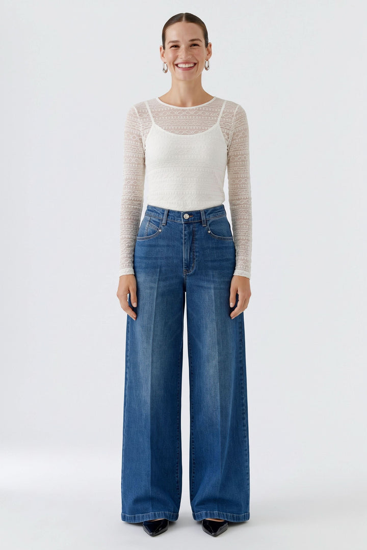 T-shirt en dentelle à manches longues pour femme Oui