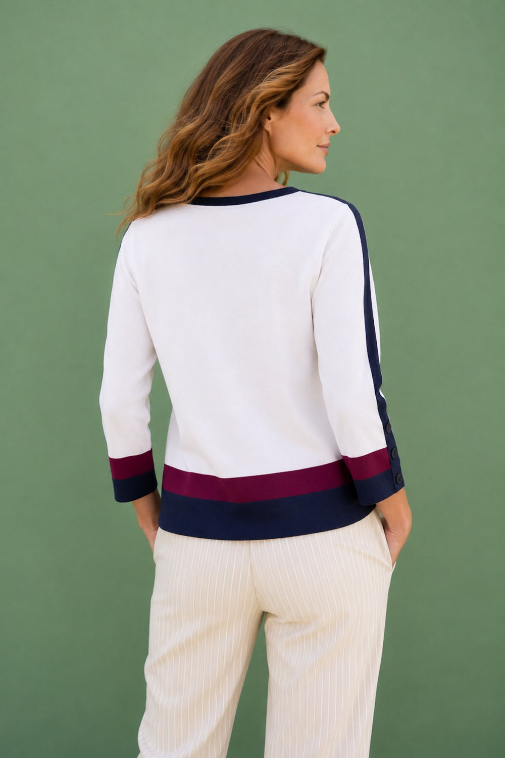 Women's Kennys Color-Block Knit Sweater with Button Details (Front View)
