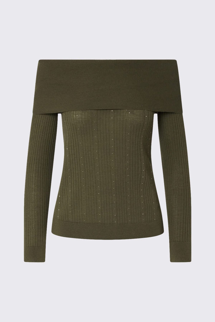 Tricot à épaules dénudées vue de face pour femme liujo