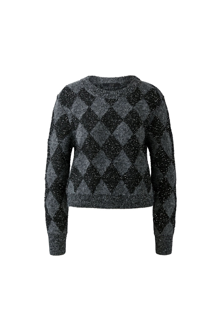 Tricot à losanges et sequins vue de face pour femme Oui