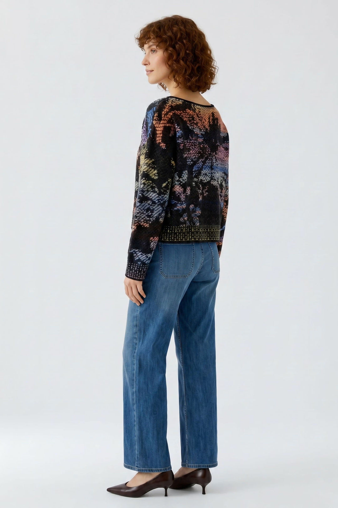 Vue de front tricot multicolore à motif abstrait pour femme Oui - Valérie Simon