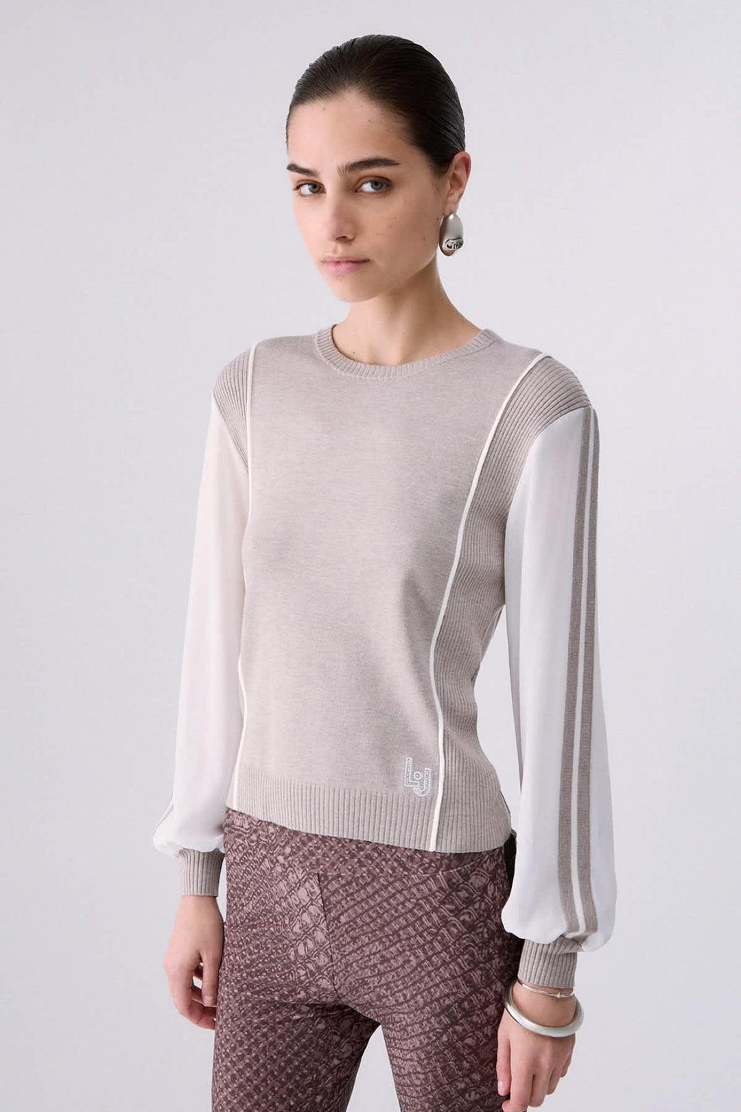 Tricot bimatière à manches contrastantes pour femme liujo
