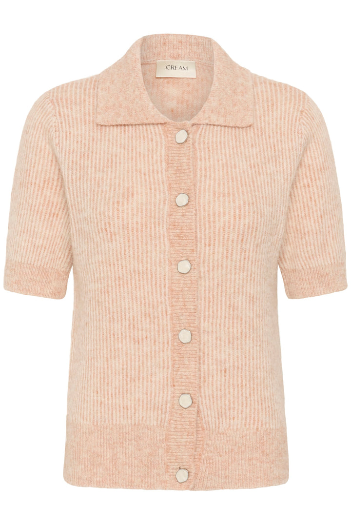 Vue de face tricot boutonné à manches courtes Cream pour femme brun - Valérie Simon