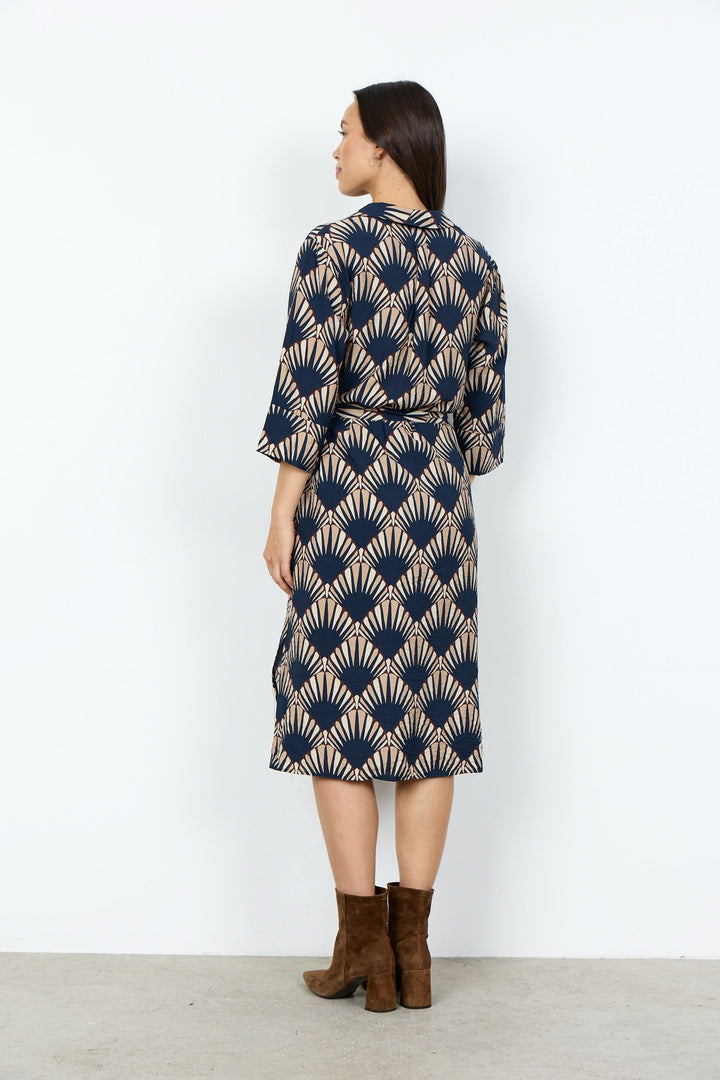 Robe Halin midi à imprimé graphique et ceinture