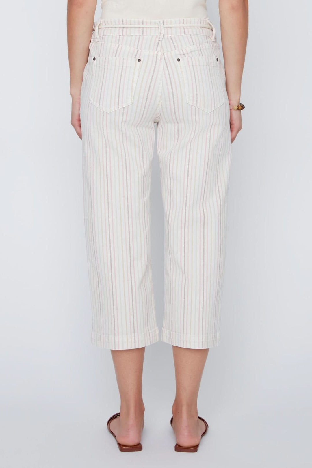 Pantalon capri rayé à taille cordon