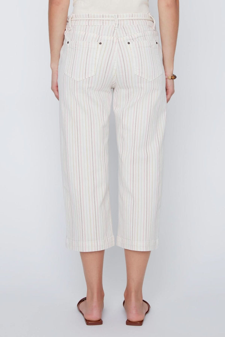 Pantalon capri rayé à taille cordon