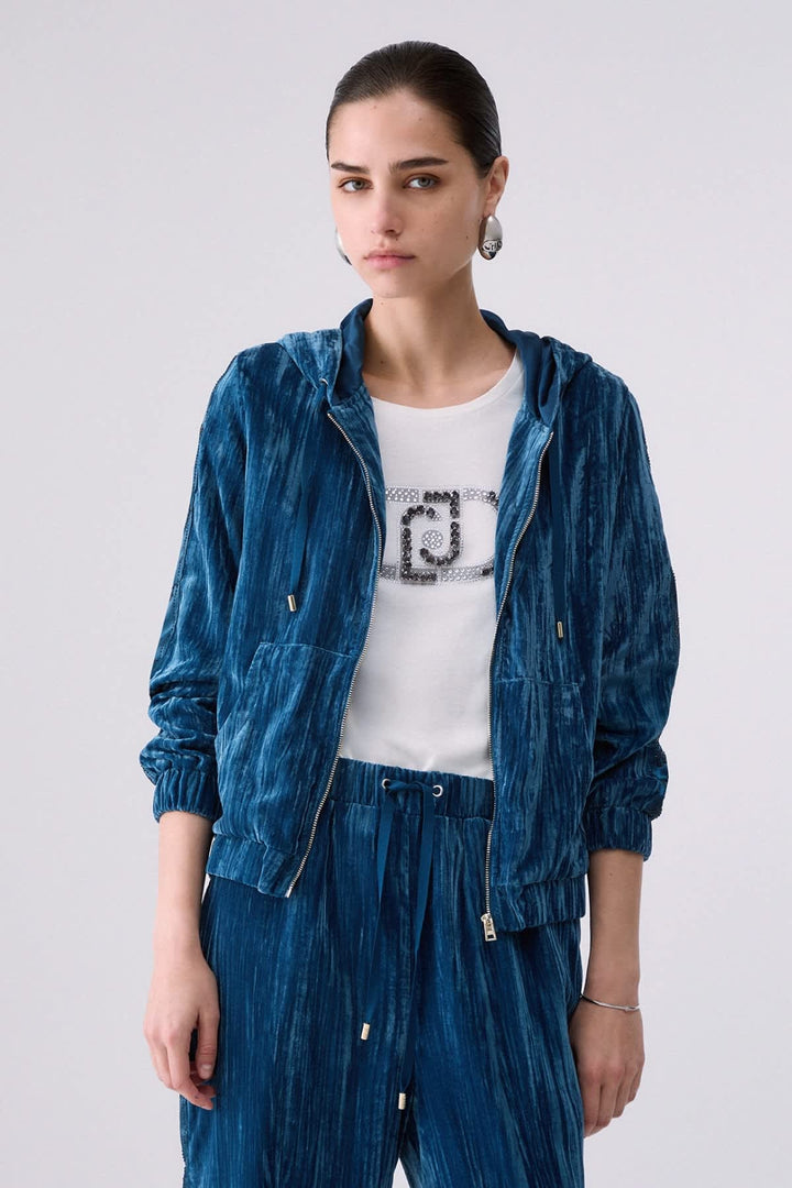 Veste à capuchon en velours texturé pour femme liujo