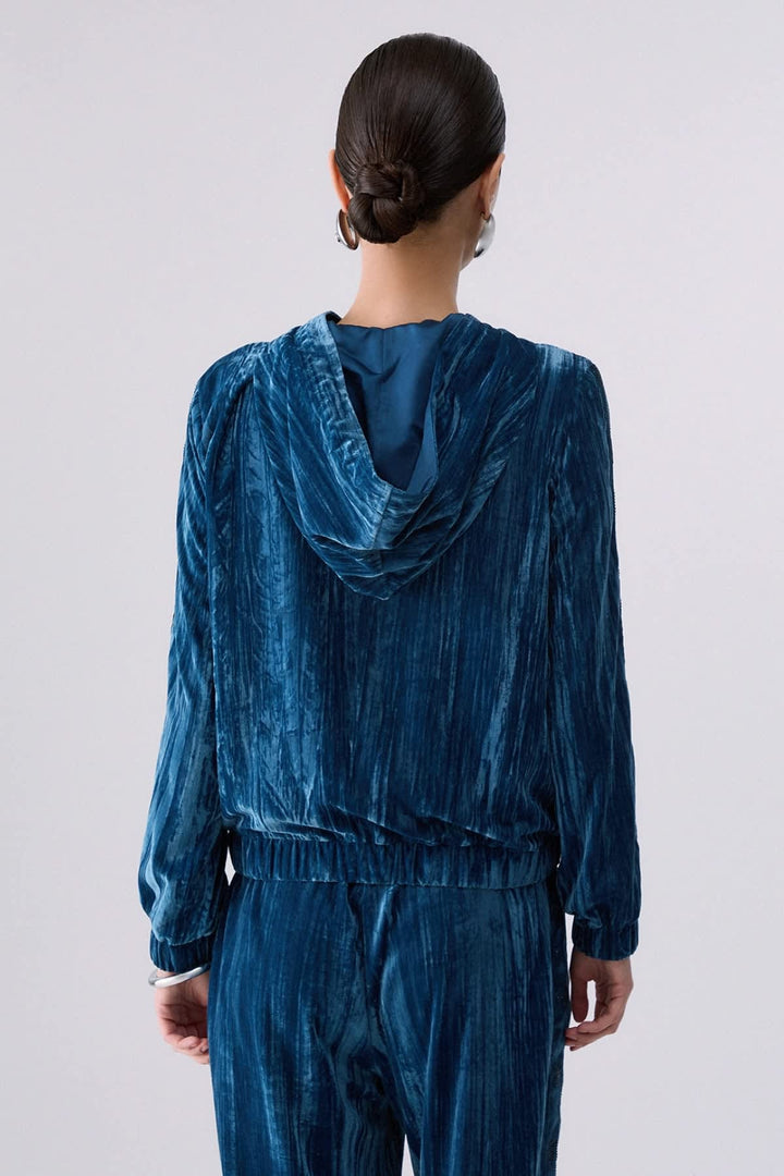 Veste à capuchon en velours texturé pour femme liujo