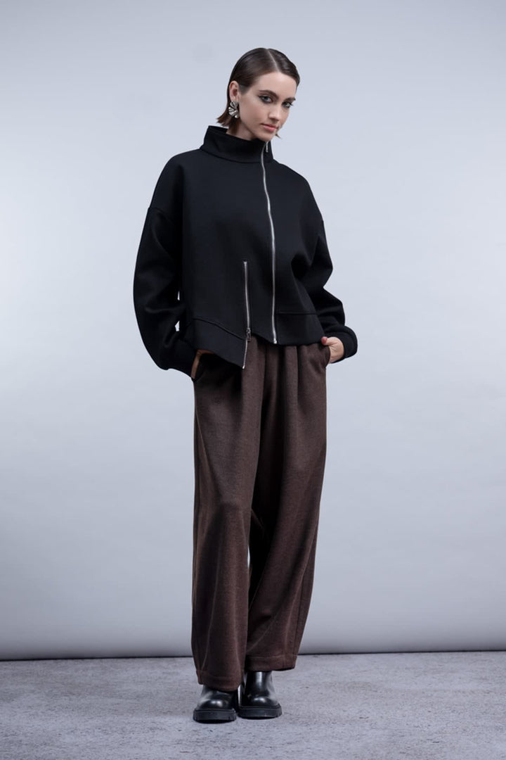 Vue de face veste avec fermeture éclair Haako pour femme gris clair - Valérie Simon