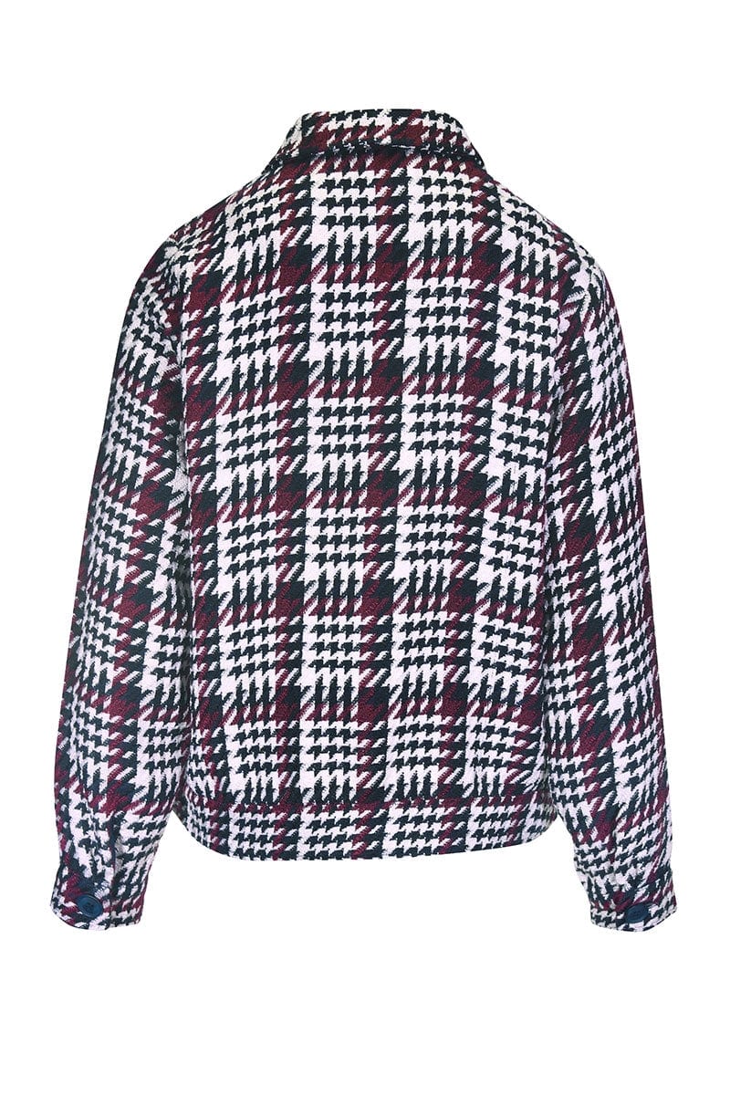 Veste courte à carreaux vue de face pour femme kennys