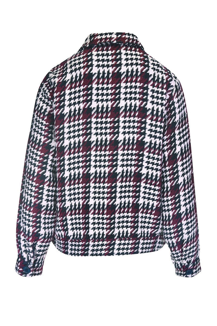 Veste courte à carreaux vue de face pour femme kennys