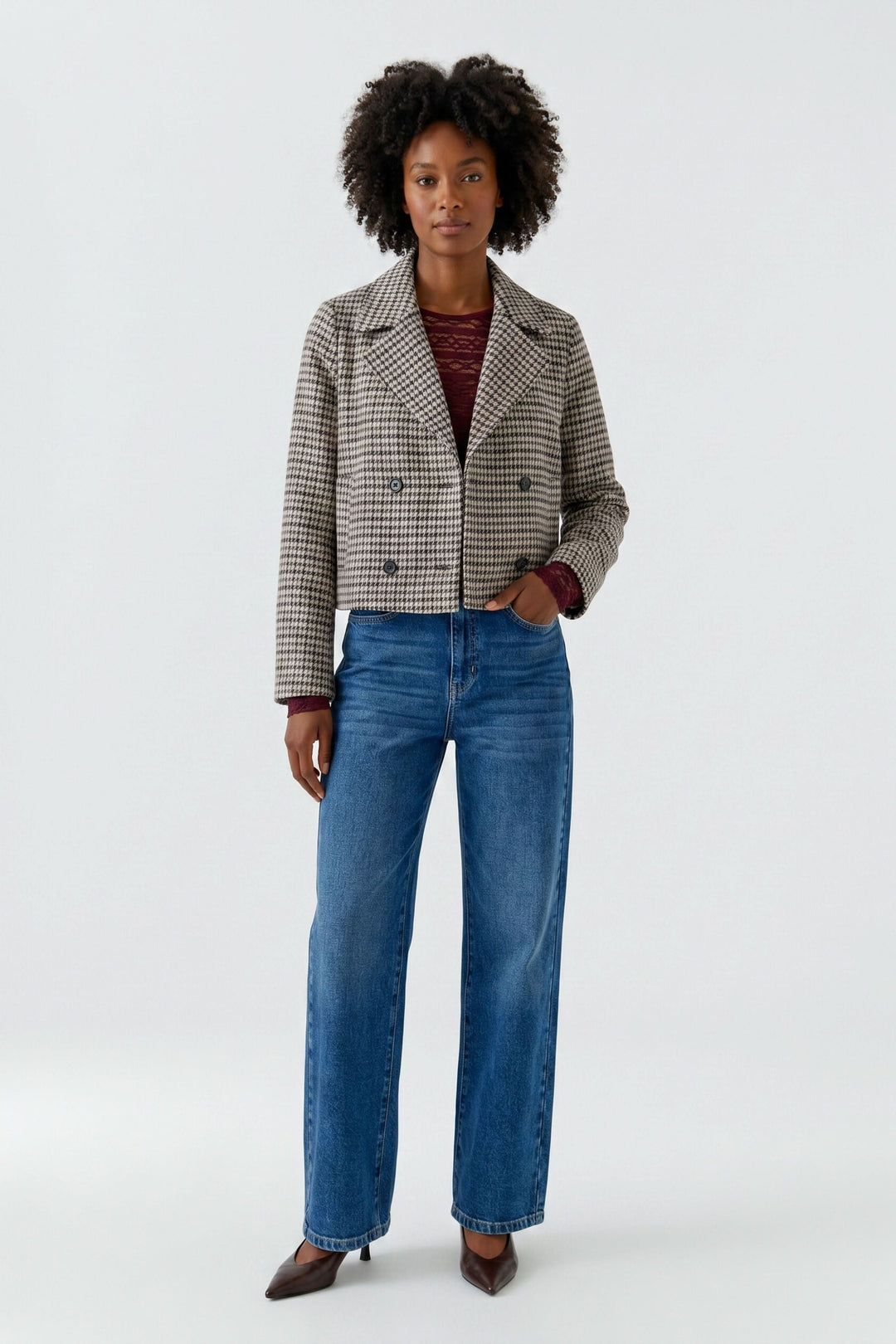 Veste courte à carreaux pour femme Oui