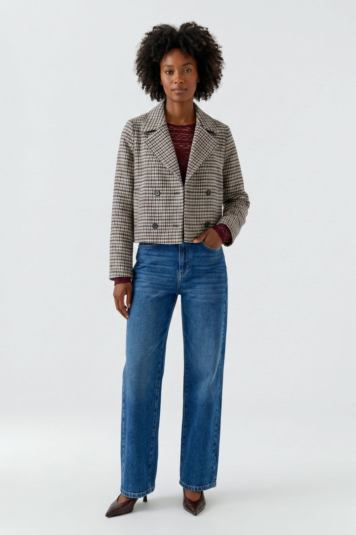 Veste courte à carreaux pour femme Oui