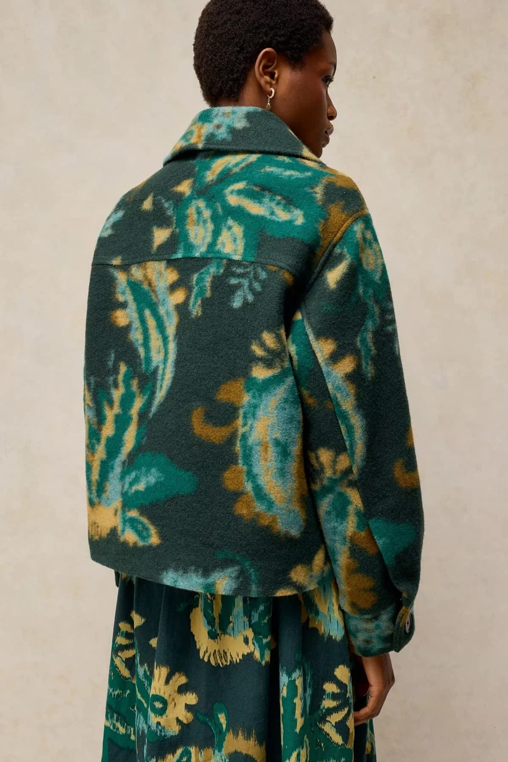 Front view of the women's Alexa short abstract print jacket White Stuff