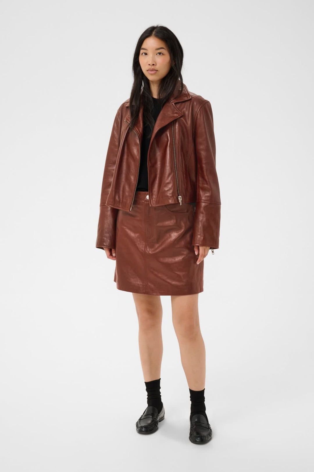 Veste courte en cuir Cimmie pour femme Part Two