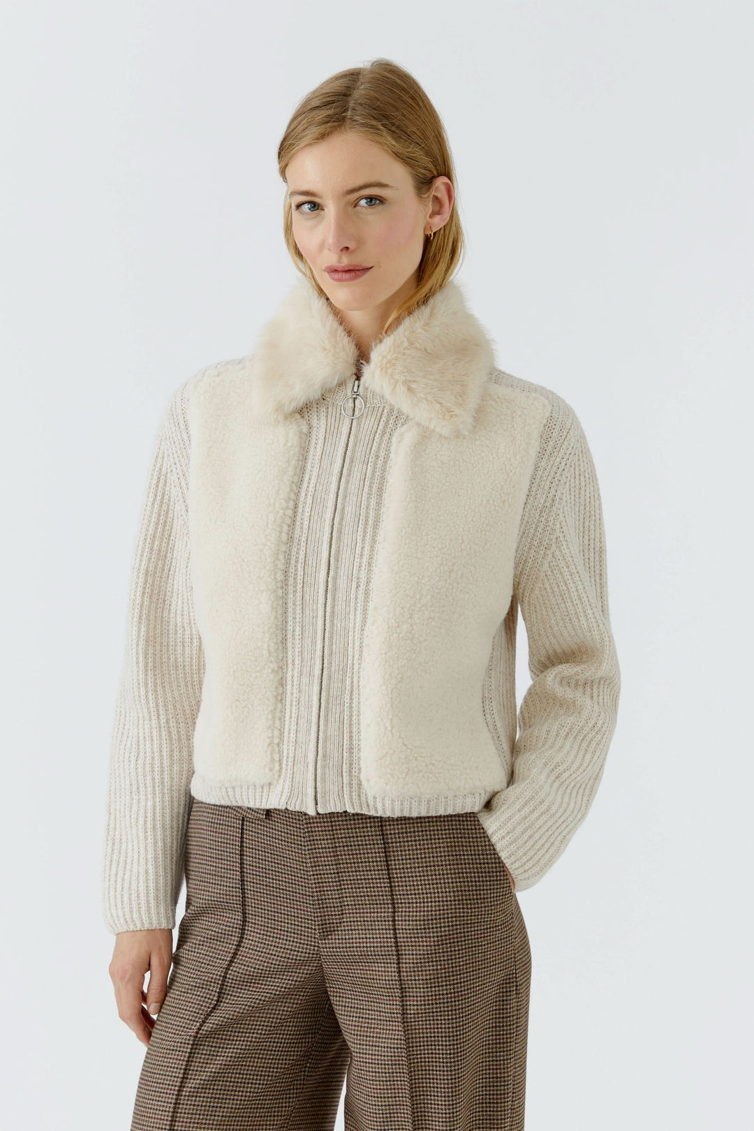 Veste courte en maille et fausse fourrure pour femme Oui