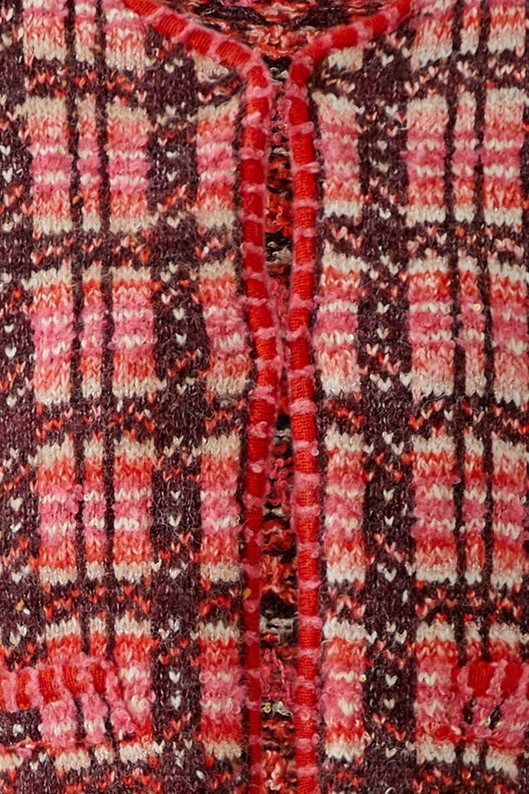 Veste courte en tricot à carreaux vue de face pour femme Oui