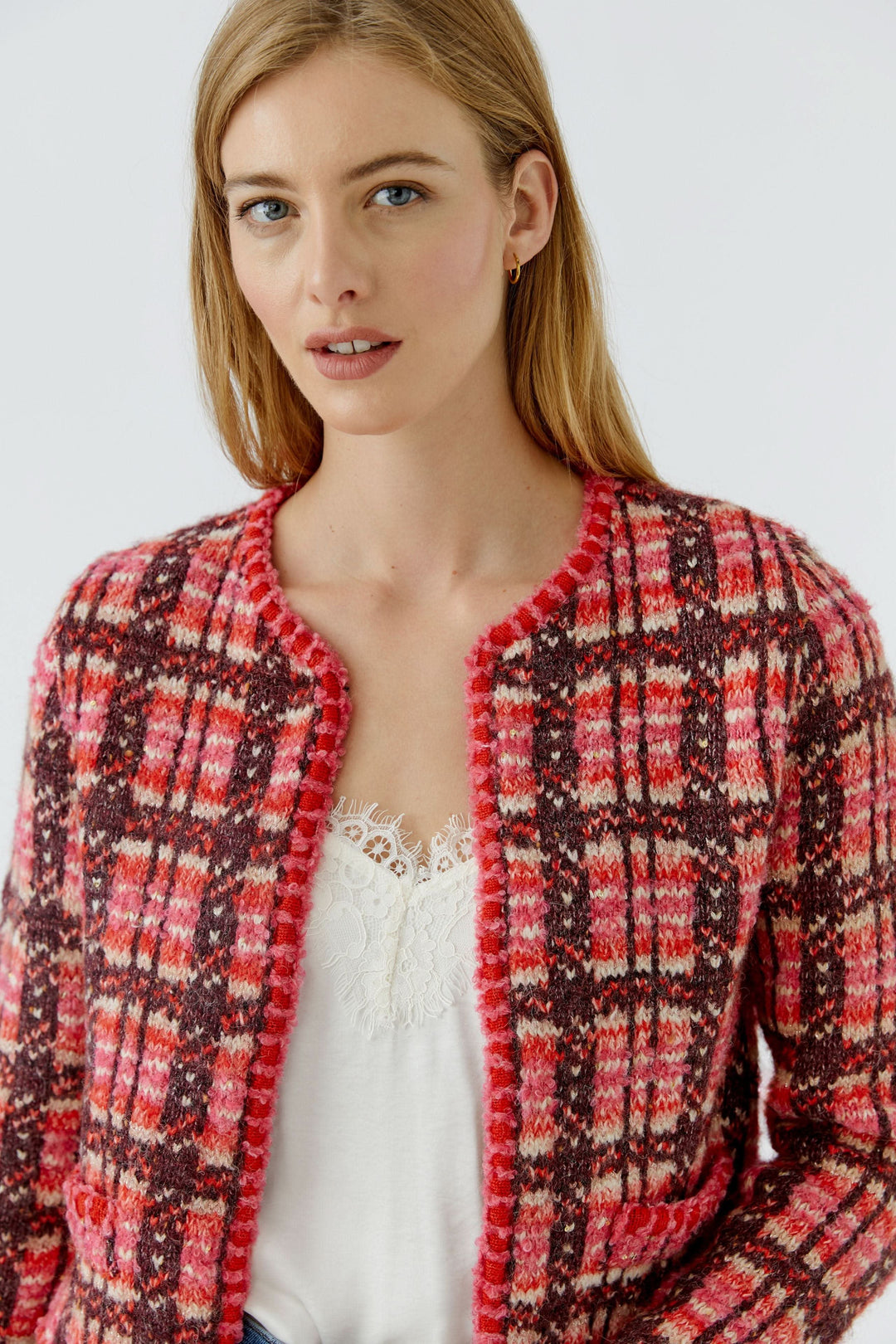 Veste courte en tricot à carreaux pour femme Oui