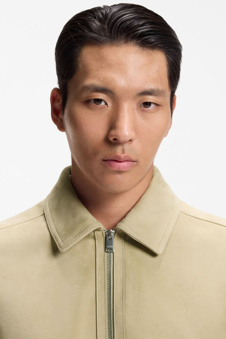 Veste en cuir à fermeture éclair pour homme Hugo Boss