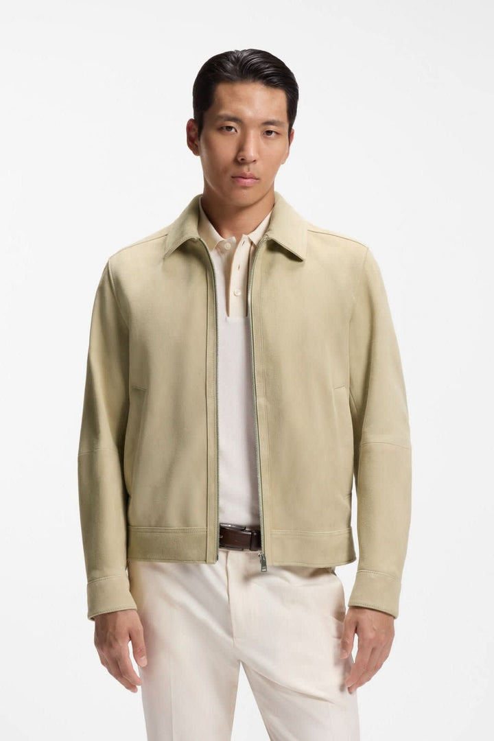 Veste en cuir à fermeture éclair pour homme Hugo Boss