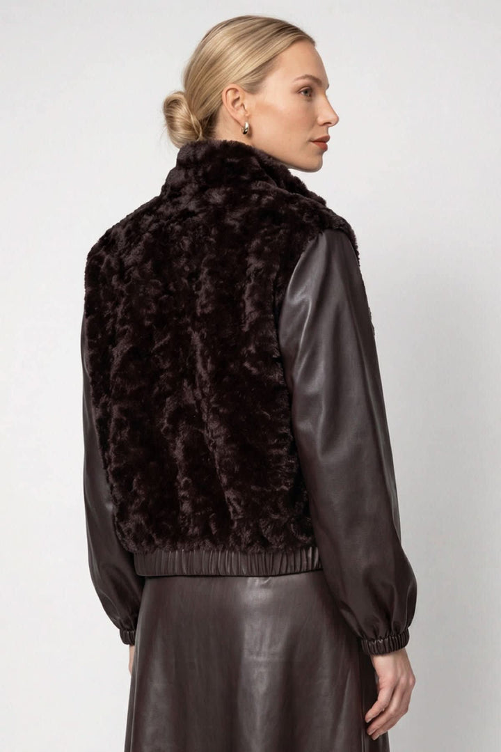 Veste en fausse fourrure à manches effet cuir pour femme Monari