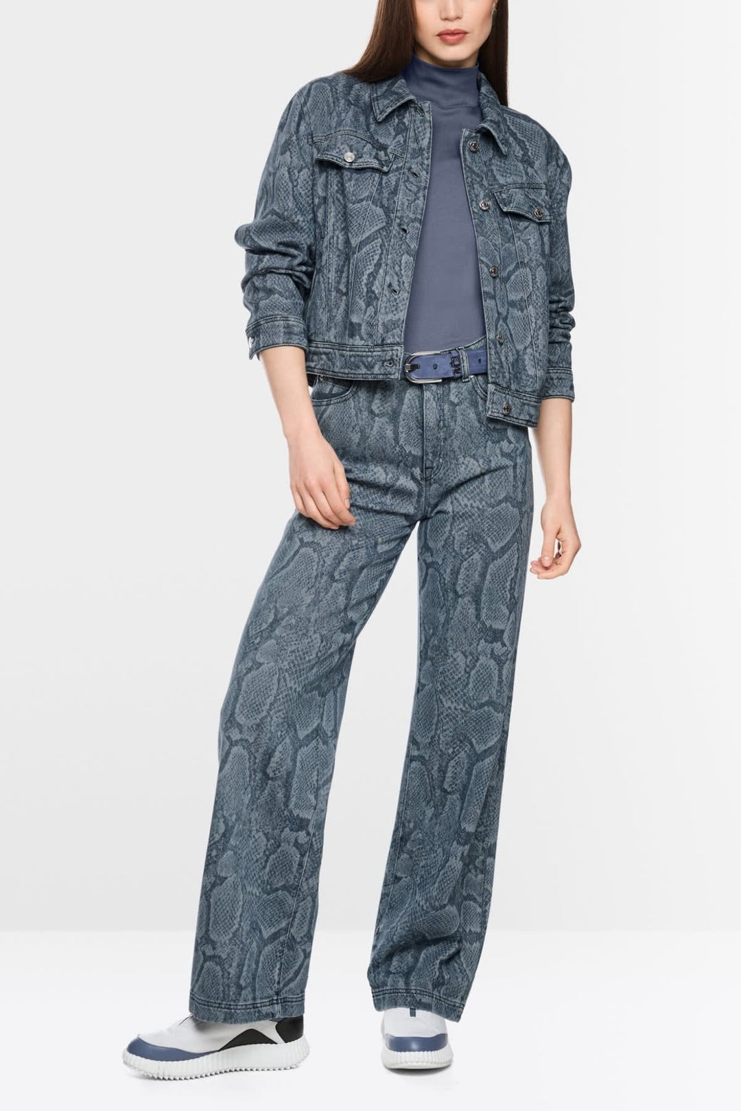 Vue de côté veste imprimé serpent Marc Cain beige pour femme - Valérie Simon