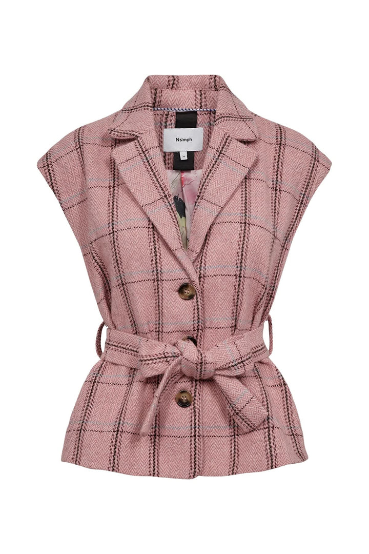 Veste sans manches à carreaux avec ceinture pour femme Numph